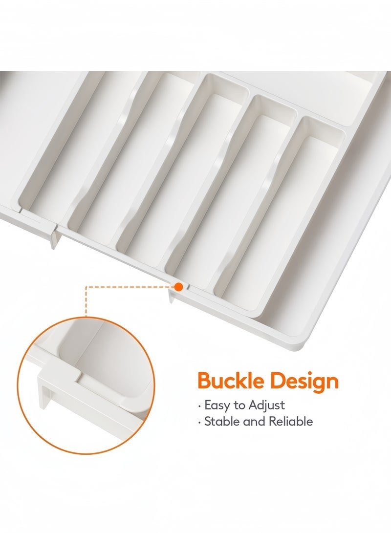 Exquisite Silverware Drawer Organizer, Expandable Utensil Tray for Kitchen, BPA Free Flatware and Cutlery Holder, Adjustable Plastic Storage for Spoons Forks Knives, Large, Stretch Out The Cutlery The Stowed Box Can Be Retracted Into Shape，White,33-57*38*5 CM - Image 5