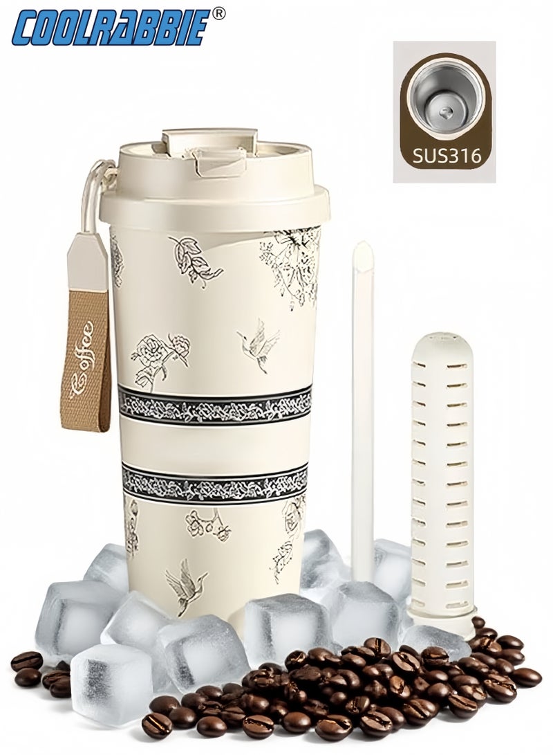 كول رابي كوب كول رابي معزول بغطاء وقشة، سعة كبيرة، جدار مزدوج، مصنوع من الفولاذ المقاوم للصدأ، كوب قهوة للمشروبات المثلجة والساخنة، مقاوم للتسرب، متين، وقابل للحمل - Image 1