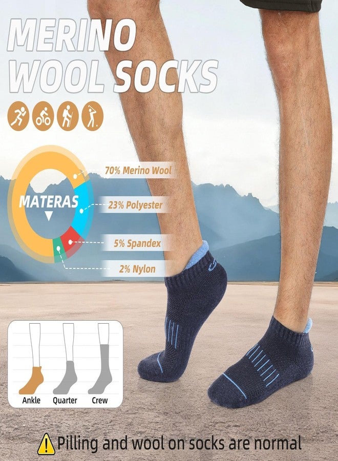 Lapulas Merino Wool Ankle Hiking Running Socks for Men Women Breathable Compression Thick Athletic No Show Socks 6 Pairs, Deep Color Mixed, L - Image 5