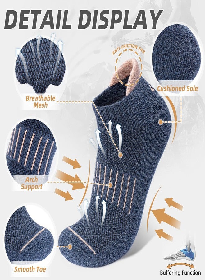 Lapulas Merino Wool Ankle Hiking Running Socks for Men Women Breathable Compression Thick Athletic No Show Socks 6 Pairs, Deep Color Mixed, L - Image 4