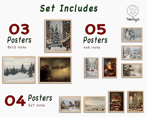 TwoDays Vintage Christmas Wall Art Moody Winter Xmas Aesthetic Poster for Room Decor Santa Reindeer Pine Tree Gallery Painting Artwork Prints Multi Sizes 8 X 10 Largest Set of 12 UNFRAMED - Image 3