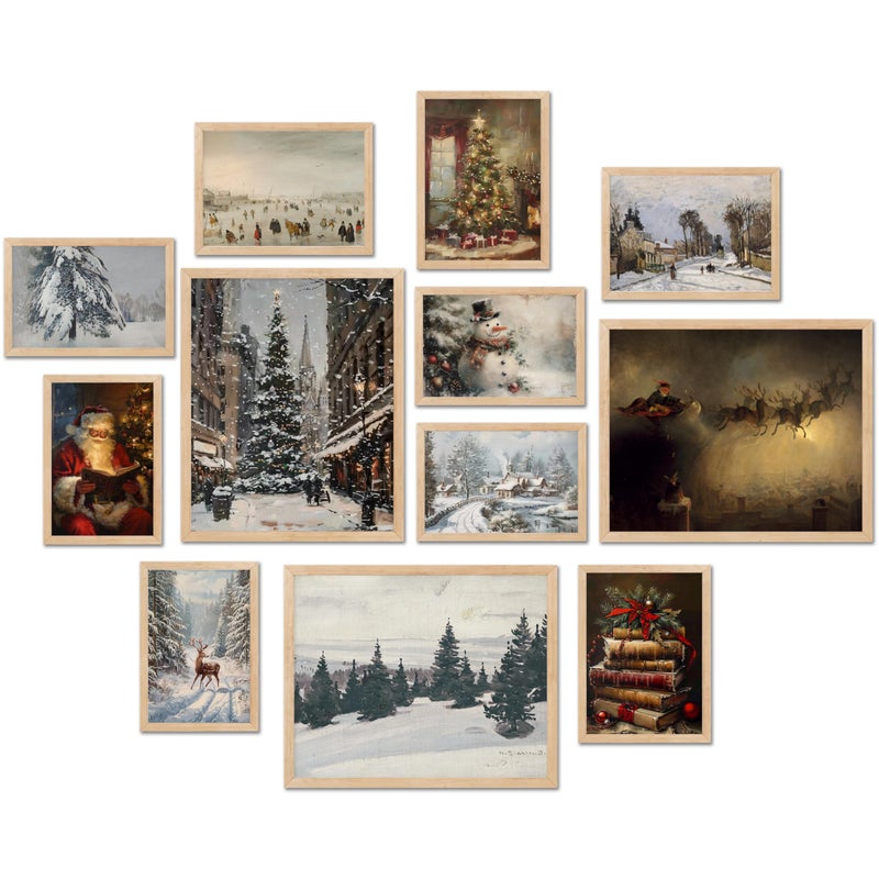TwoDays Vintage Christmas Wall Art Moody Winter Xmas Aesthetic Poster for Room Decor Santa Reindeer Pine Tree Gallery Painting Artwork Prints Multi Sizes 8 X 10 Largest Set of 12 UNFRAMED - Image 2