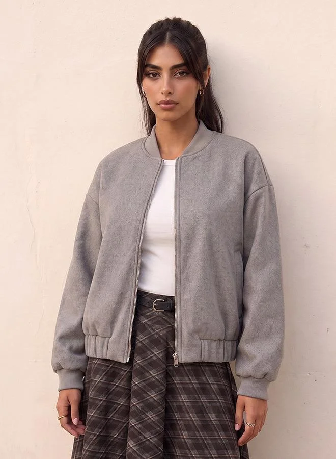 سبلاش فيڤ Youth Melton Felt Regular Bomber Jacket with Zip Closure