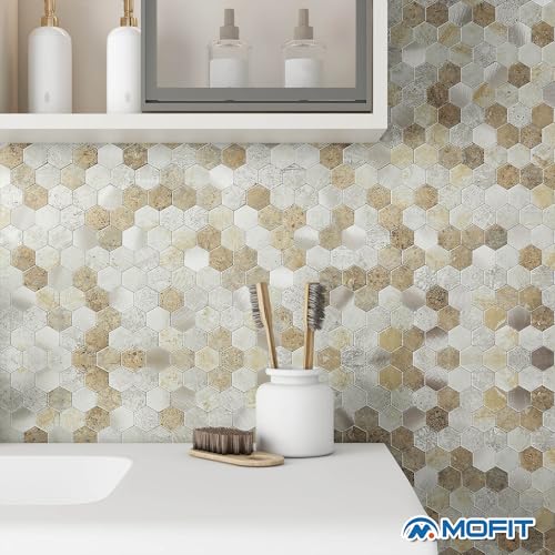 M MOFIT MOFIT Hexagon Peel and Stick Backsplash Tiles Kitchen,Self-Adhesive Metal and Marble Honeycomb Peel and Stick Wall Tiles Sticker Mosaic Heat Resistant(Castle Brown,5sheets) - Image 3