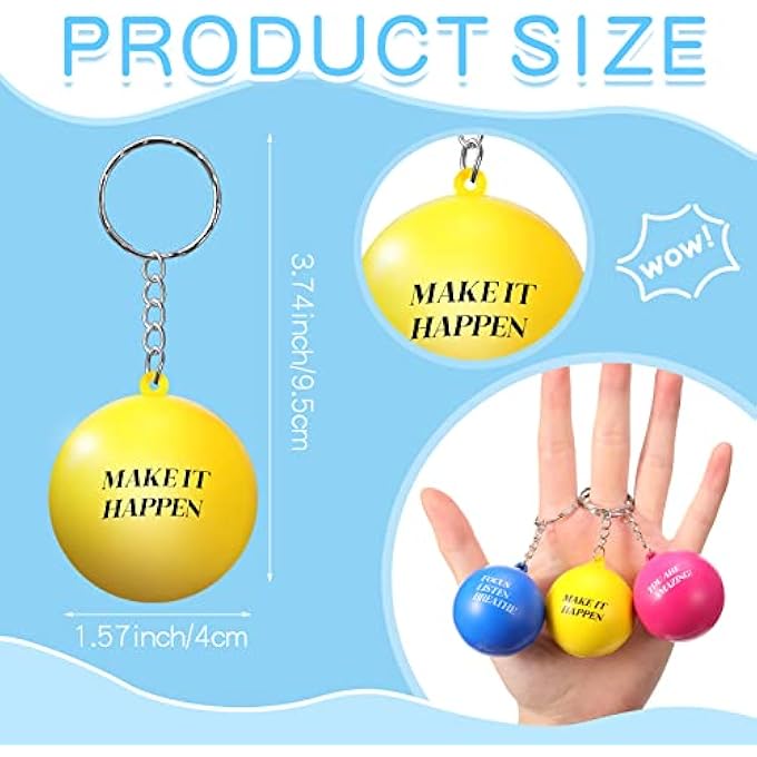 Zomiboo 20 Pieces Motivational Stress Balls Keychains Colorful Foam Balls Keychains Quotes Stress Ball Keychains Pack Inspirational Stress Relief Balls Keychains Anxiety Small Balls Keychains for Kids Adult - Image 2