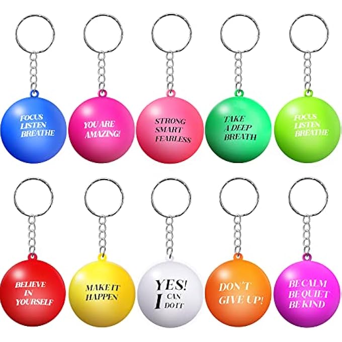 Zomiboo 20 Pieces Motivational Stress Balls Keychains Colorful Foam Balls Keychains Quotes Stress Ball Keychains Pack Inspirational Stress Relief Balls Keychains Anxiety Small Balls Keychains for Kids Adult - Image 1