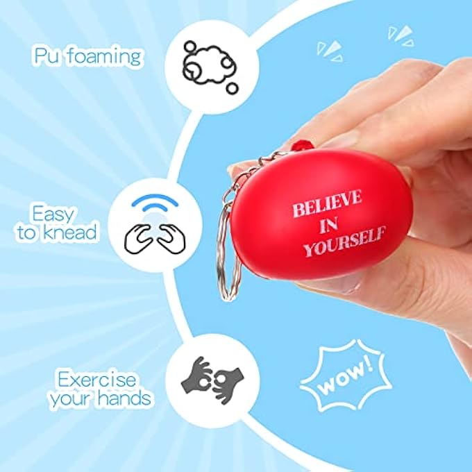 Zomiboo 20 Pieces Motivational Stress Balls Keychains Colorful Foam Balls Keychains Quotes Stress Ball Keychains Pack Inspirational Stress Relief Balls Keychains Anxiety Small Balls Keychains for Kids Adult - Image 5