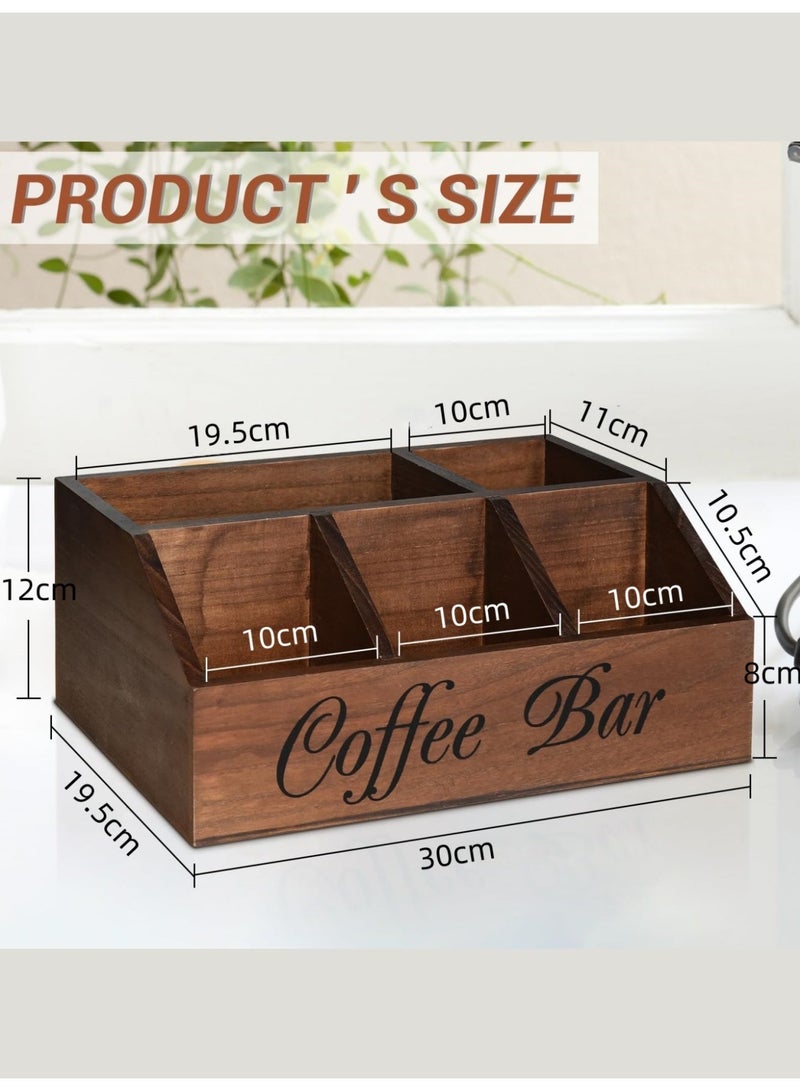 BS Coffee Station Organizer for Counter, Wood Coffee Pods Holder Storage Basket, Tea Condiment Storage Organizer, Rustic Coffee Bar Decor for Accessories - Image 2