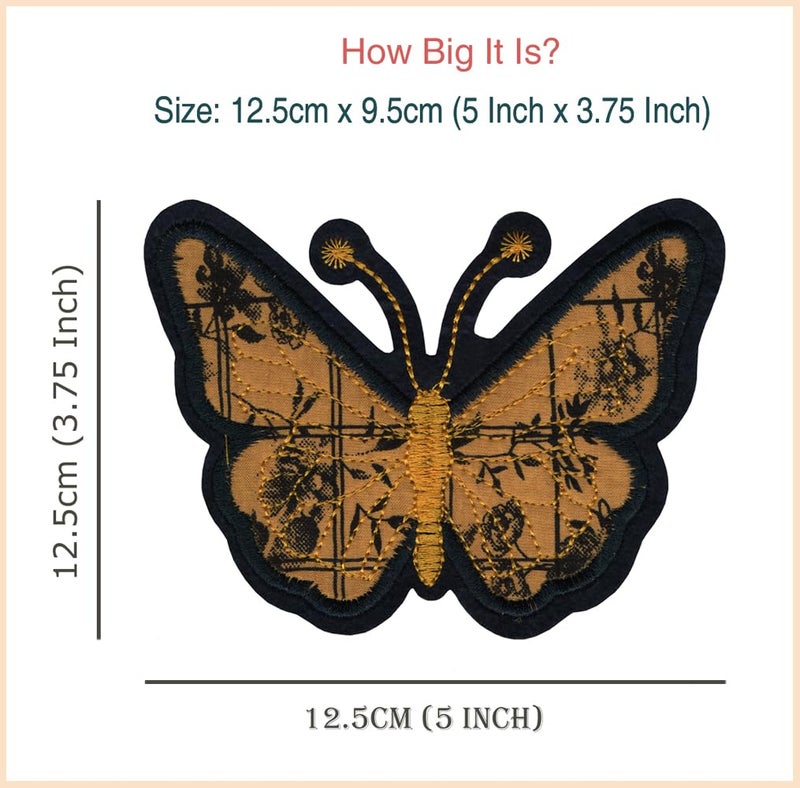 Generic Butterfly Applique Embroidered Sew-on Patch ; Size: 12.5cm x 9.5cm for Jackets, Caps, T-Shirts, Bags, Jeans, Pants, Outdoor Clothing ; Imported from Malaysia (1 Piece). (Code: M-22)  - Image 2