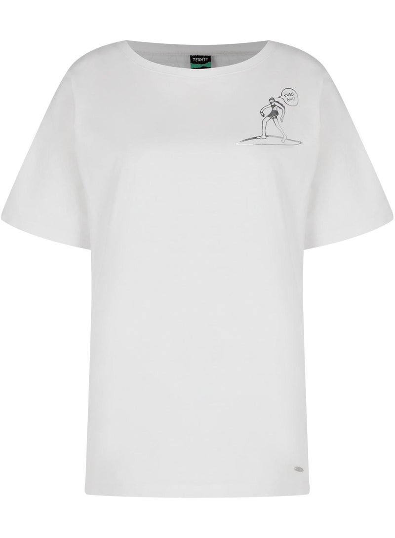 Termit تي شيرت نسائي أبيض EU 42-44، تيرميت، طباعة فريدة مستوحاة من العالم، 100% قطن، تصميم فضفاض، قابل للتنفس ومريح للأيام الحارة - Image 1