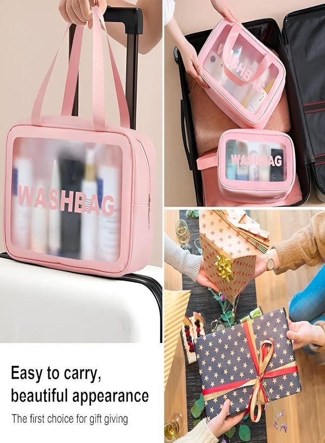3-Pack Pink Travel Toiletry Bags - Transparent Window Washbag Organizer Set with Handles - Image 5