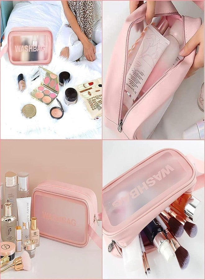 3-Pack Pink Travel Toiletry Bags - Transparent Window Washbag Organizer Set with Handles - Image 3