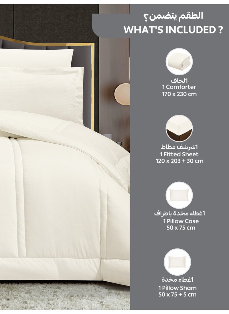 Donetella Bedding Comforter Set Single  Size, 4-Pcs Bed Set Fits 120x200 Cms -Hotel Striped  Bedding Set-All Season- Brushed Microfiber (طقم مفرش سرير فندقي)  - Image 3
