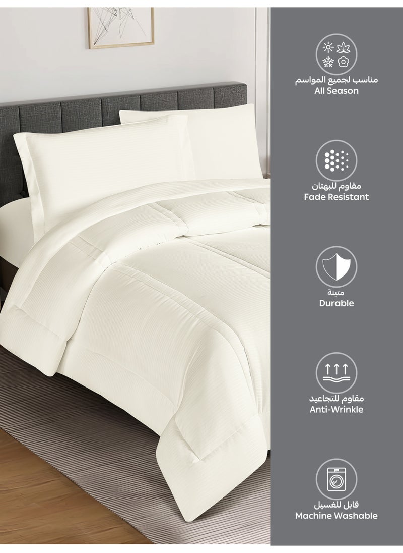 Donetella Bedding Comforter Set Single  Size, 4-Pcs Bed Set Fits 120x200 Cms -Hotel Striped  Bedding Set-All Season- Brushed Microfiber (طقم مفرش سرير فندقي)  - Image 5