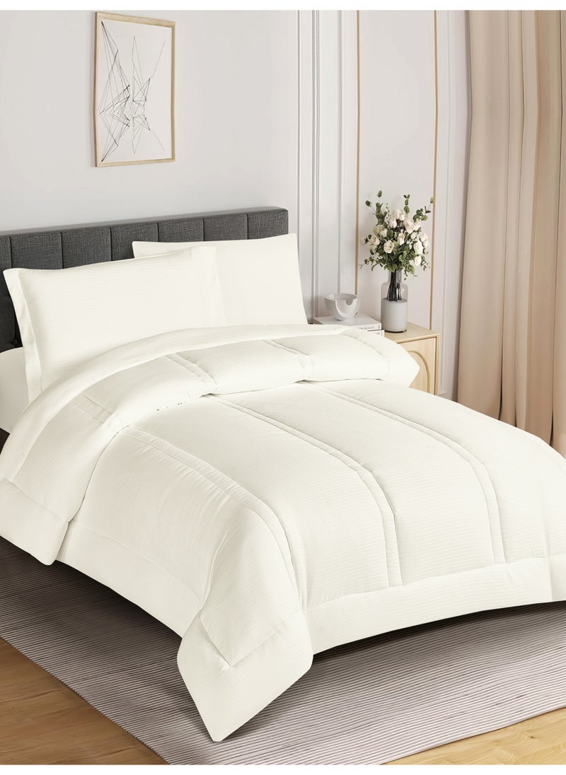Donetella Bedding Comforter Set Single  Size, 4-Pcs Bed Set Fits 120x200 Cms -Hotel Striped  Bedding Set-All Season- Brushed Microfiber (طقم مفرش سرير فندقي)  - Image 1