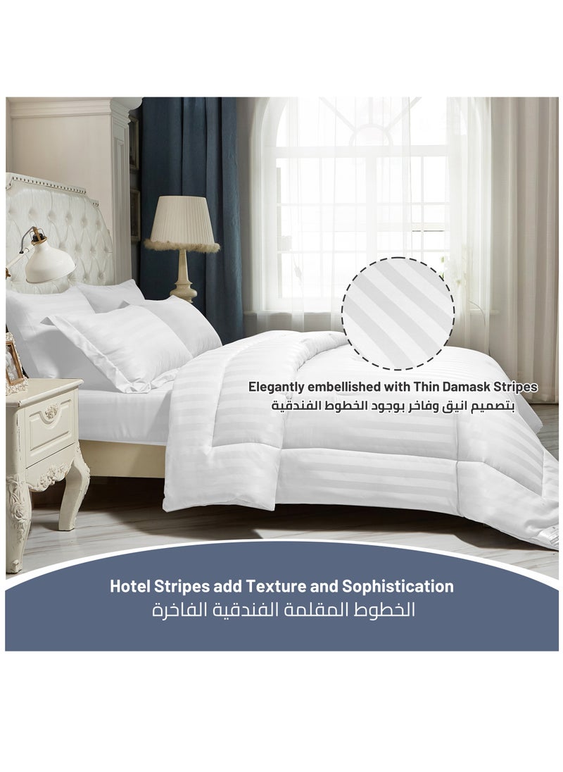 Donetella - Bedding Comforter Set 6-Piece Double Size Hotel Style With Stripes And Super Soft Down Alternative Fillling White 240x260 cm - Image 1