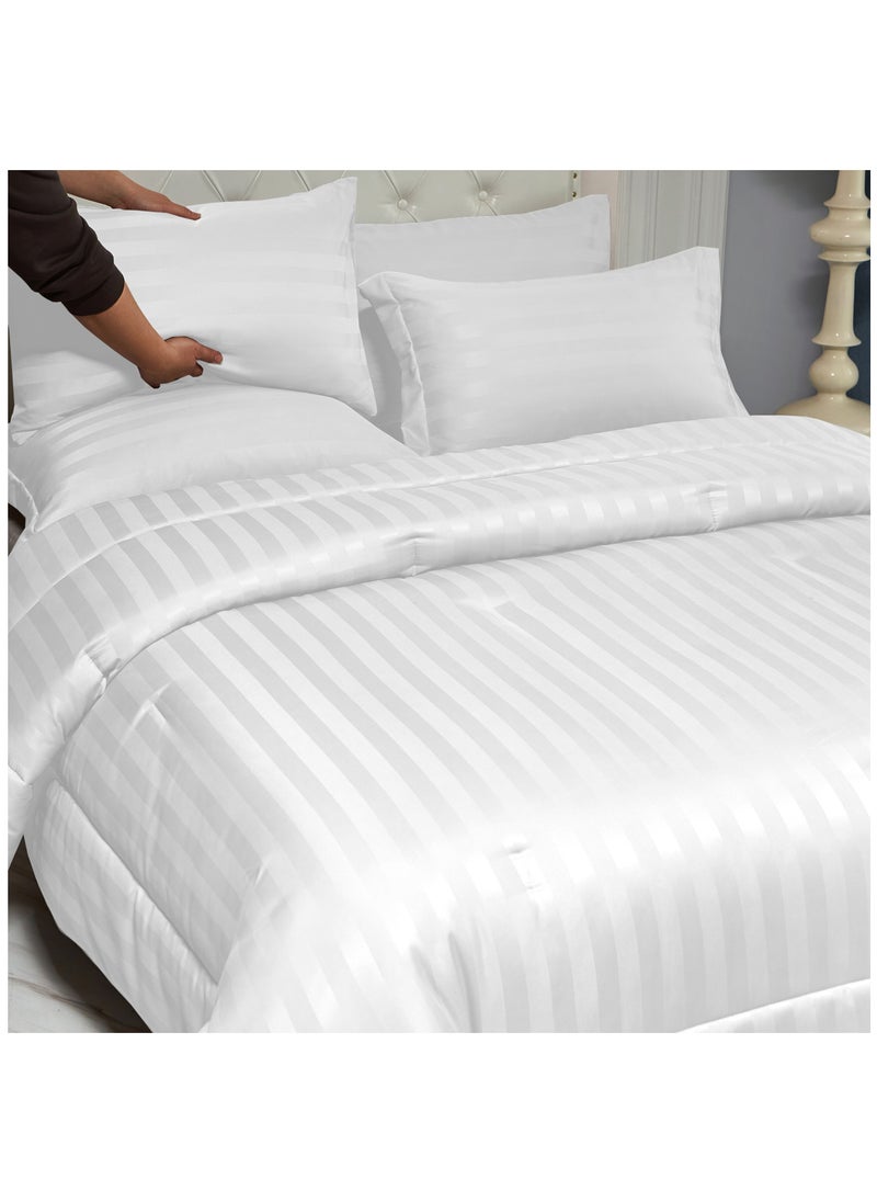 Donetella - Bedding Comforter Set 6-Piece Double Size Hotel Style With Stripes And Super Soft Down Alternative Fillling White 240x260 cm - Image 1