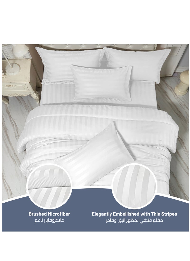 Donetella - Bedding Comforter Set 6-Piece Double Size Hotel Style With Stripes And Super Soft Down Alternative Fillling White 240x260 cm - Image 1