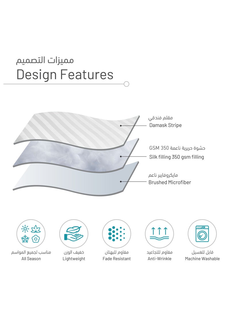 Donetella - Bedding Comforter Set 6-Piece Double Size Hotel Style With Stripes And Super Soft Down Alternative Fillling White 240x260 cm - Image 1
