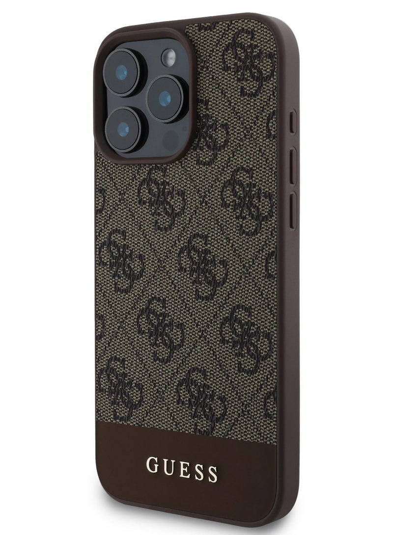 جس جراب آيفون 16 برو مصنوع من مادة البولي يوريثان 4G مع شريط سفلي وشعار كلاسيكي / حماية من السقوط / حماية إضافية / غطاء خلفي رفيع - بني - Image 1