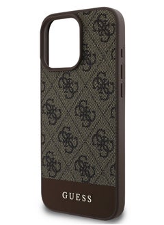GUESS iPhone 16 Pro Case PU 4G Hard cover with Bottom Stripe Classic Logo / Drop Protection / Extra Shield Protection / Slim back Cover - Brown  - Image 4