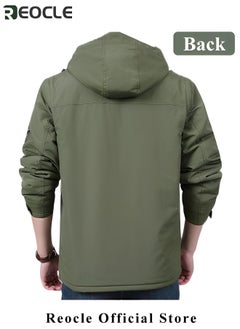 REOCLE Men's Jacket Military Softshell Waterproof Jackets Lightweight Full Zip Hooded Outdoor Workwear Jackets With Multi Pockets & Fashion Leather Label  - Image 3