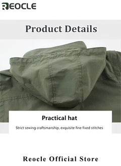 REOCLE Men's Jacket Military Softshell Waterproof Jackets Lightweight Full Zip Hooded Outdoor Workwear Jackets With Multi Pockets & Fashion Leather Label  - Image 5