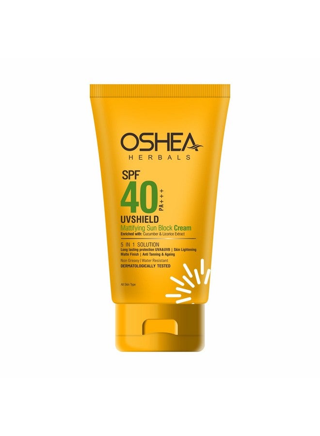 أوشيا واقي الشمس هيربالز SPF 40 Pa +++ Uvshield غير دهني ومقاوم للماء لجميع أنواع البشرة | حماية من الأشعة فوق البنفسجية UVA وUVB، يزيل الاسمرار والشيخوخة | غني بمستخلص الخيار 120 جرام - Image 1