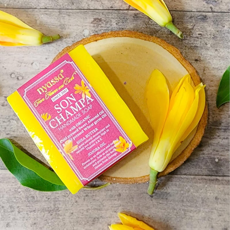 Nyassa Floral Collection Combo pack 75gmx5 Soaps Parijat Night Blooming Jasmine  Son Champa  Temple Mogra  Raat Ki Rani  Mountain Musk Handmade soap 75 g Each - Image 4