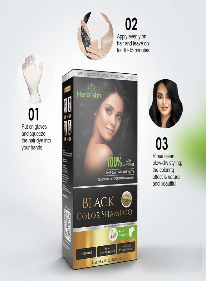 Herbishh Hair Color Shampoo for Grey Hair 500ml (Black) + Argan Hair Mask for Dry or Damaged Hair | Hair Dye | Cover Grey Hair for Men and Women - Image 3