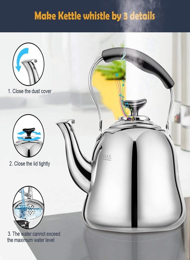 AMFOCUS Tea Kettle Stovetop Whistling Teakettle ClassicTeapot Stainless Steel Tea Pots for Stove Top with Heat-resistant Folding Handle Mirror Finish, 2 liters - Image 3