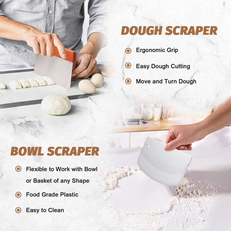 EWFEN Sourdough Proofing Basket Gift Set, 9" Round and 10" Oval Banneton Bread Baking Supplies, Sourdough Baskets with Bread Lame, Danish Whish, Bowl Scraper, Sourdough Scraper, and Linen Liner - Image 4