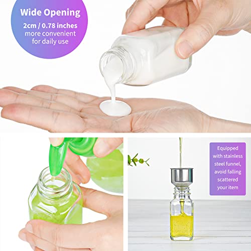 Syntic Clear Reusable Ginger Shot Bottles with Caps - 8 Pack 2 oz Small Square Glass Jars with 8 Sealed Conical Inner Caps & 8 Airtight Lids, Wide Mouth Juice bottles for Fridge, Extra Sticker, Funnel - Image 4