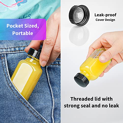 Syntic Clear Reusable Ginger Shot Bottles with Caps - 8 Pack 2 oz Small Square Glass Jars with 8 Sealed Conical Inner Caps & 8 Airtight Lids, Wide Mouth Juice bottles for Fridge, Extra Sticker, Funnel - Image 3