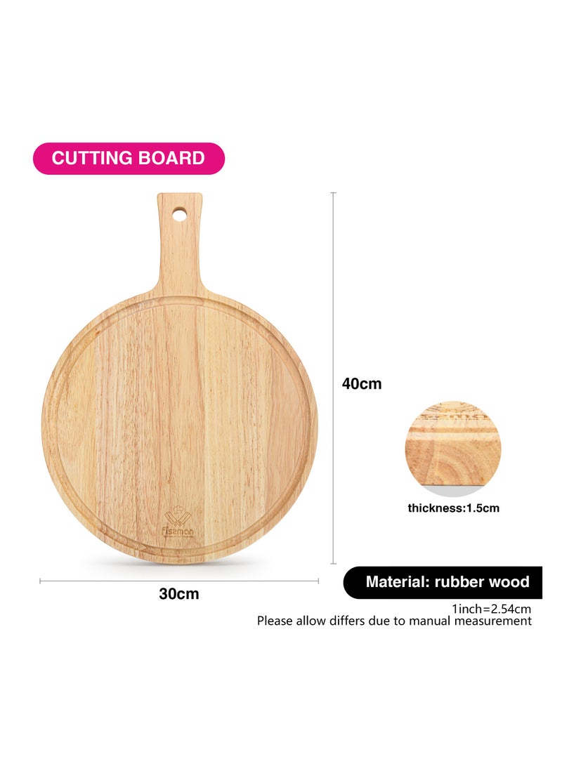 فيسمان لوح تقطيع مطاطي من الخشب 30 سم لتقطيع اللحوم والخضروات والفواكه وسكين الجبن صينية تقديم لطيفة مع أخدود عصير وسميكة - Image 3
