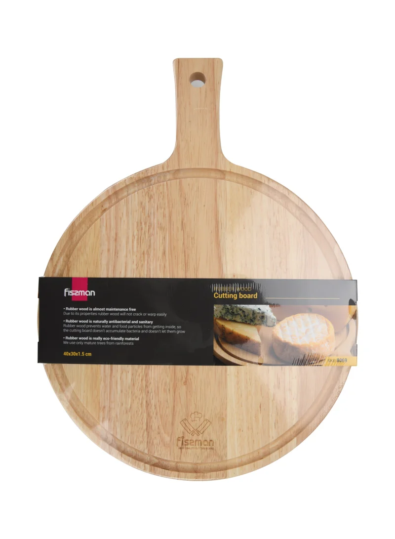 Fissman  Cutting Board Rubber 30x40cm Wood for Chopping Meat Vegetables Fruits Cheese Knife Friendly Serving Tray with Juice Groove and Thick  | Best Price UAE
