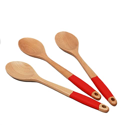 Chef Craft Premium Silicone Handle Wooden Spoon Set, 14 inch, Red - Image 1