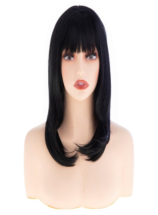 Dsimeig Medium Long Black Wigs for Women Straight Bangs Wig,Synthetic Hair for Daily Party Use - Image 2
