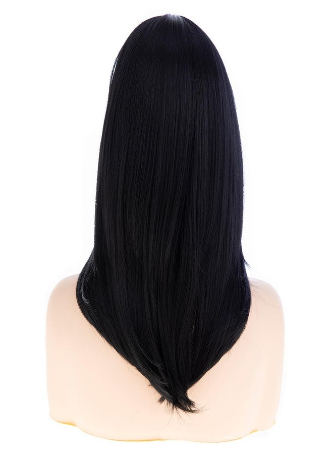 Dsimeig Medium Long Black Wigs for Women Straight Bangs Wig,Synthetic Hair for Daily Party Use - Image 5
