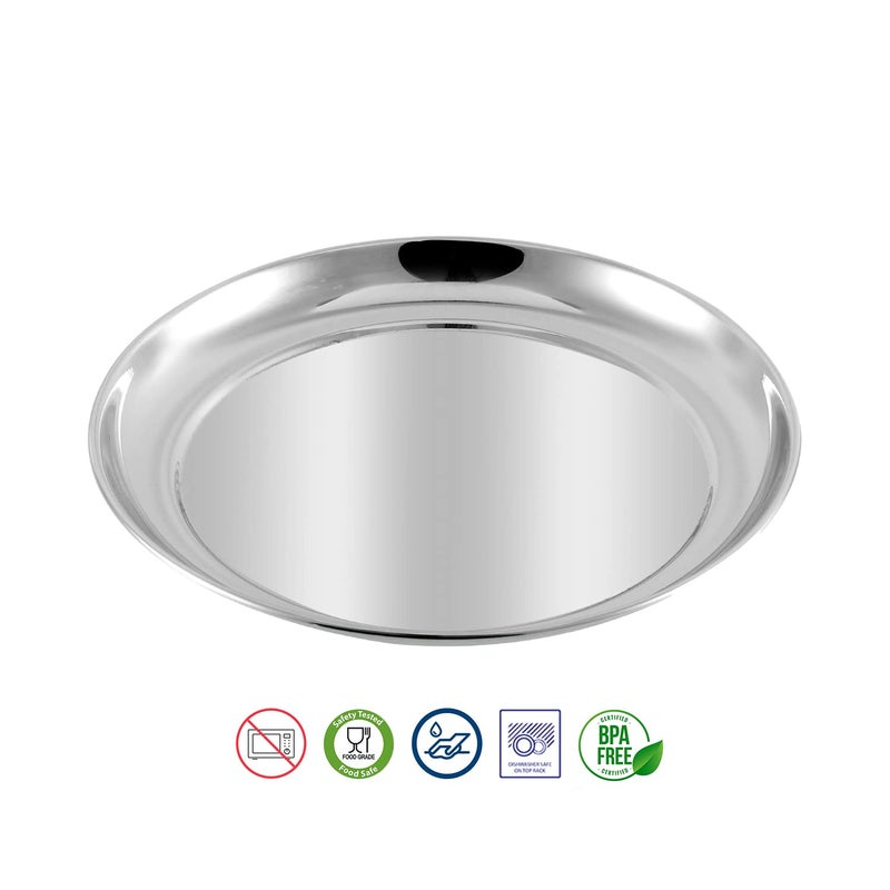 Kraft- follow your imagination Kraft Stainless Steel Snack Plate Set of 6 (18cm) | Round Rajbhog Thali | Food-Grade & BPA-Free Side Plates for Dining & Serving | Mirror Finish, Durable, Dishwasher Safe | 2-Year Warranty - Image 4
