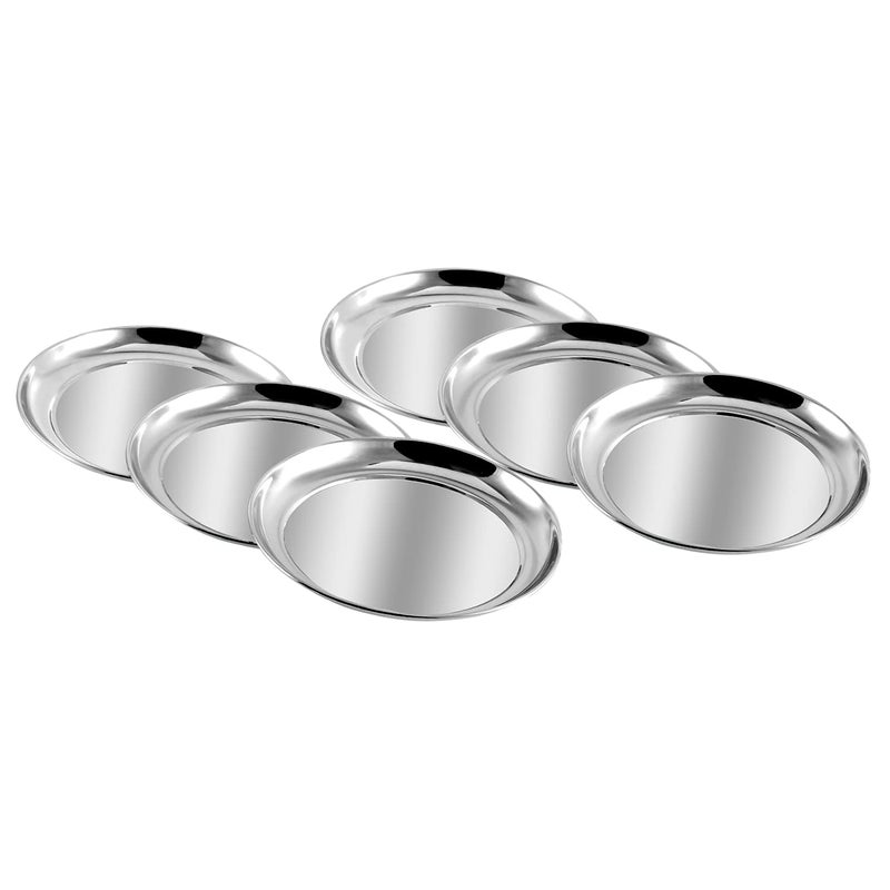 Kraft- follow your imagination Kraft Stainless Steel Snack Plate Set of 6 (18cm) | Round Rajbhog Thali | Food-Grade & BPA-Free Side Plates for Dining & Serving | Mirror Finish, Durable, Dishwasher Safe | 2-Year Warranty - Image 1