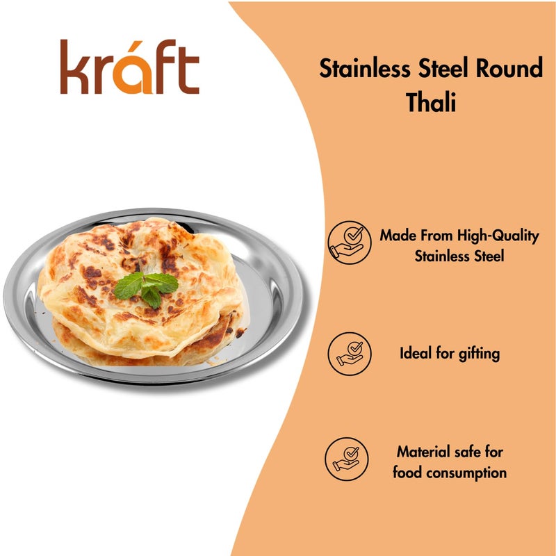 Kraft- follow your imagination Kraft Stainless Steel Snack Plate Set of 6 (18cm) | Round Rajbhog Thali | Food-Grade & BPA-Free Side Plates for Dining & Serving | Mirror Finish, Durable, Dishwasher Safe | 2-Year Warranty - Image 3