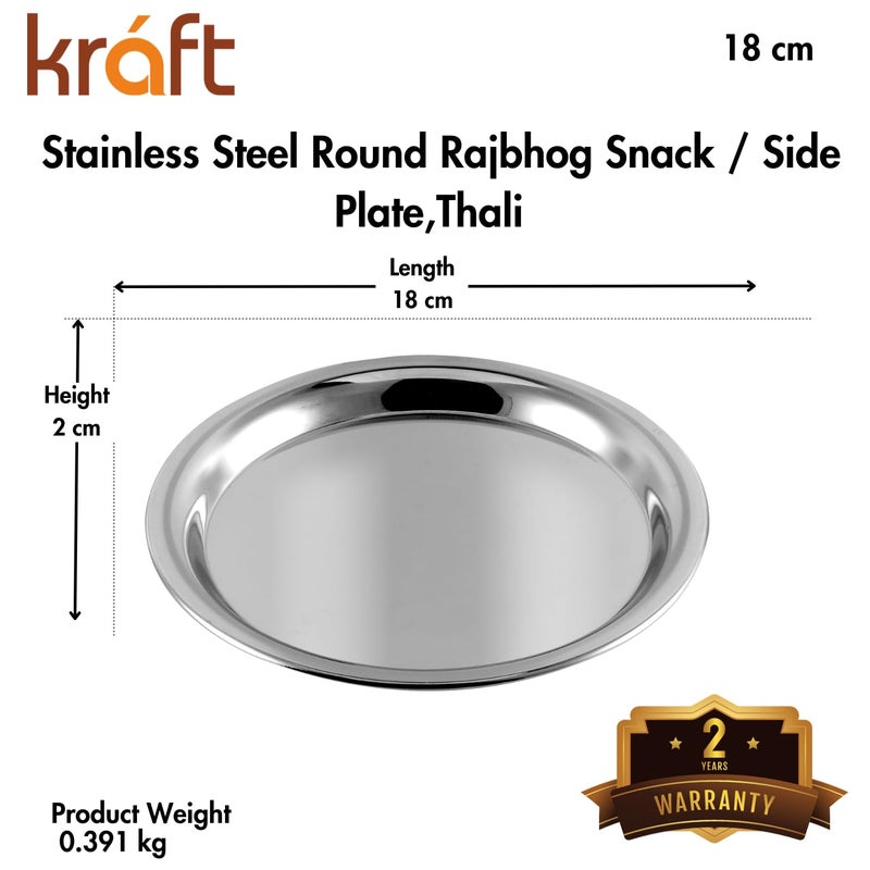 Kraft- follow your imagination Kraft Stainless Steel Snack Plate Set of 6 (18cm) | Round Rajbhog Thali | Food-Grade & BPA-Free Side Plates for Dining & Serving | Mirror Finish, Durable, Dishwasher Safe | 2-Year Warranty - Image 5