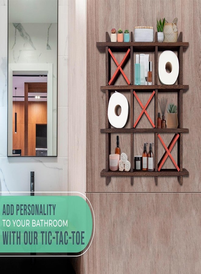 Comfify Rustic Tic-Tac-Toe Toilet Paper Holder for Bathroom - Rustic Storage Shelves for Toilet Tissue in Torched Brown Color - Freestanding or Wall Mount Bath Shelves for Your Farmhouse Decor - Image 5