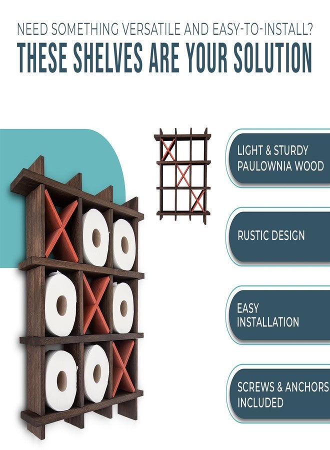 Comfify Rustic Tic-Tac-Toe Toilet Paper Holder for Bathroom - Rustic Storage Shelves for Toilet Tissue in Torched Brown Color - Freestanding or Wall Mount Bath Shelves for Your Farmhouse Decor - Image 2