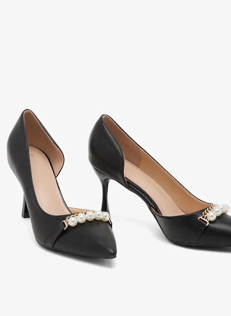 Khizana Black High Heeled Pump With Pearls for Women | Best Price UAE