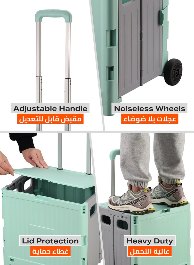 LAWAZIM Foldable Shopping Cart with Two Wheels 38x34x32.5cm – Collapsible Rolling Utility Cart with Lock, Telescopic Handle, Noiseless Wheels, and Lid - for Grocery, Office, Travel, and Home Storage  - Image 3