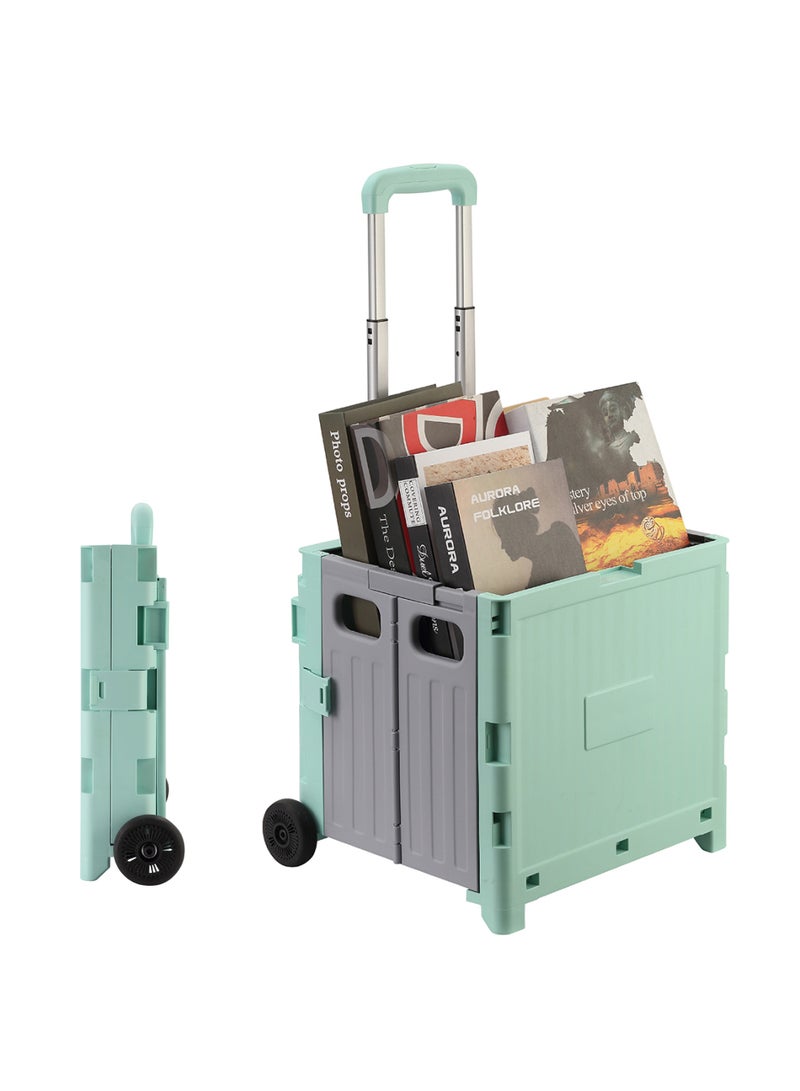 LAWAZIM Foldable Shopping Cart with Two Wheels 38x34x32.5cm – Collapsible Rolling Utility Cart with Lock, Telescopic Handle, Noiseless Wheels, and Lid - for Grocery, Office, Travel, and Home Storage  - Image 1