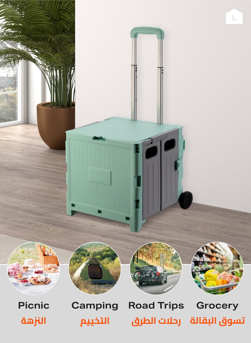 LAWAZIM Foldable Shopping Cart with Two Wheels 38x34x32.5cm – Collapsible Rolling Utility Cart with Lock, Telescopic Handle, Noiseless Wheels, and Lid - for Grocery, Office, Travel, and Home Storage  - Image 5