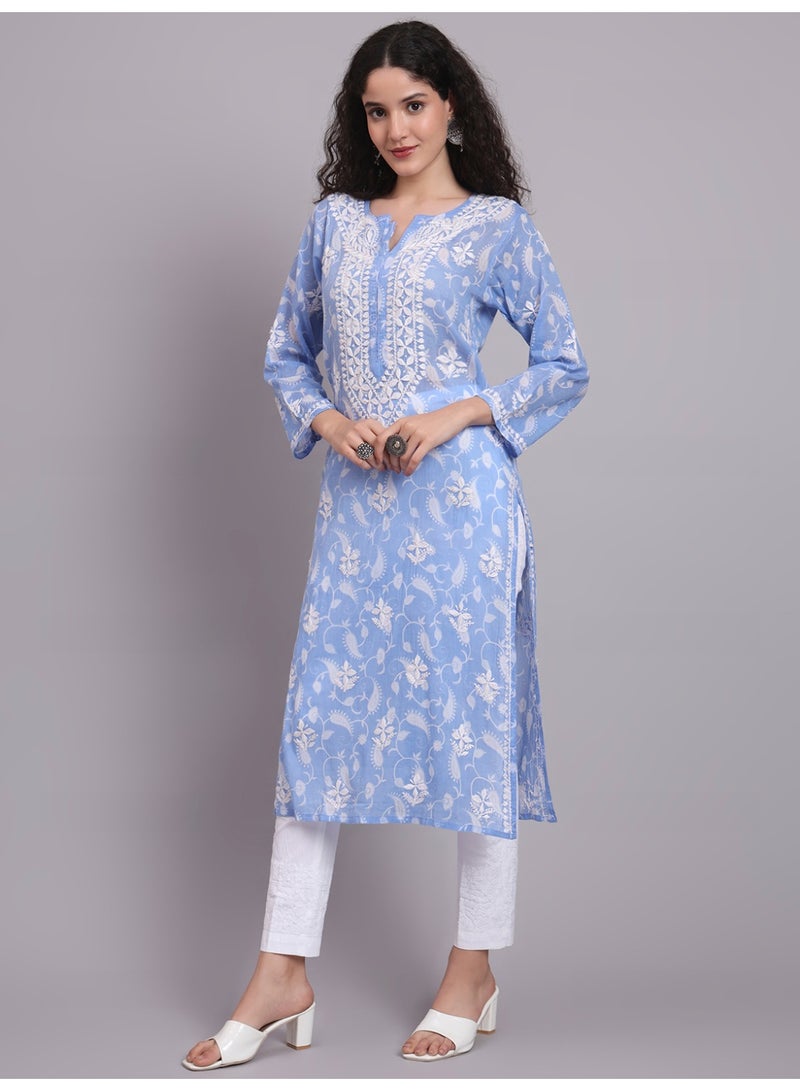 Alaya Hand Embroidered Chikankari Mulmul Cotton Kurta-AL4072 - Image 4